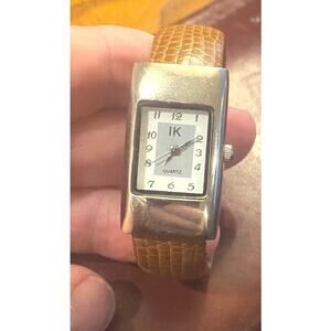 Women's 20mm Silver Tone IK Bangle Watch, Brown Leather Wrapped